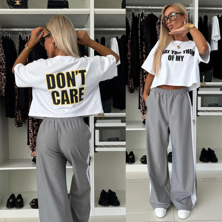 Kvinnor avslappnad crop top och vida jogger byxor set Mirla-Eva Jonsson