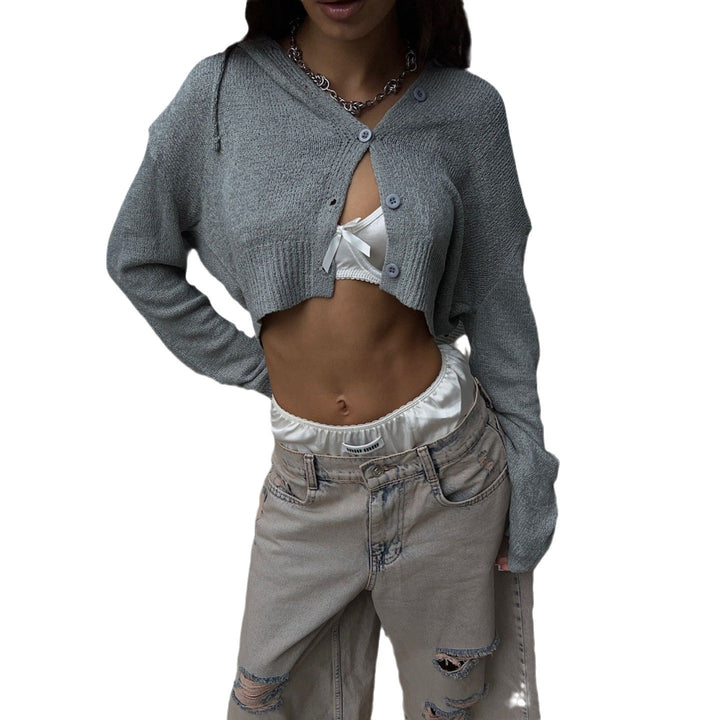 Kvinnor avslappnad cropped hoodie med knapppdetaljer Mirla-Eva Jonsson
