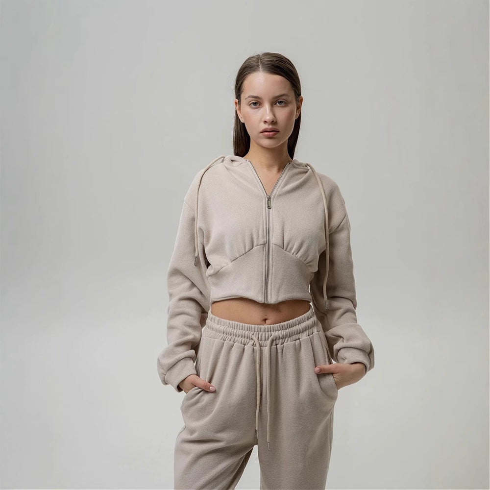 Kvinnor avslappnad cropped sweatshirt och vid byxa set Mirla-Eva Jonsson