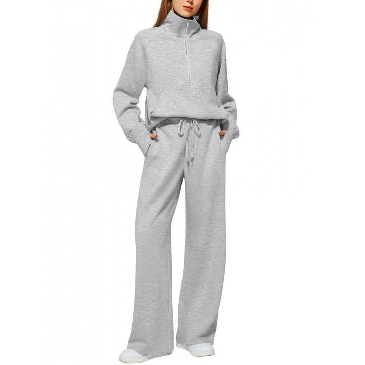 Kvinnor avslappnad dragkedja sweatshirt och vida byxor set Mirla-Eva Jonsson