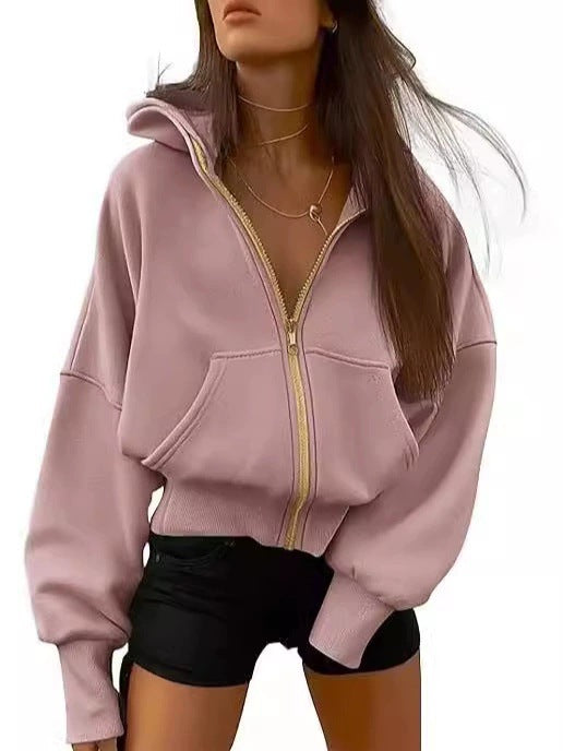 Kvinnor avslappnad hoodie med voluminösa ärmar och guldfärgad dragkedja Eva Jonsson-Eva Jonsson