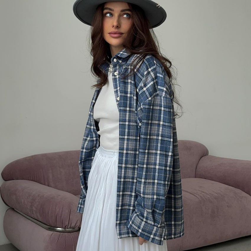 Kvinnor avslappnad oversized flanellskjorta jacka Mirla-Eva Jonsson