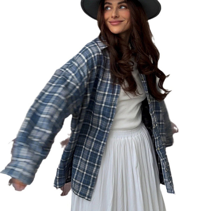 Kvinnor avslappnad oversized flanellskjorta jacka Mirla-Eva Jonsson