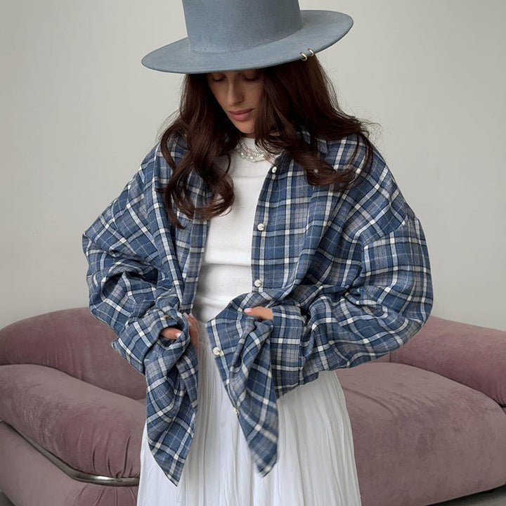 Kvinnor avslappnad oversized flanellskjorta jacka Mirla-Eva Jonsson