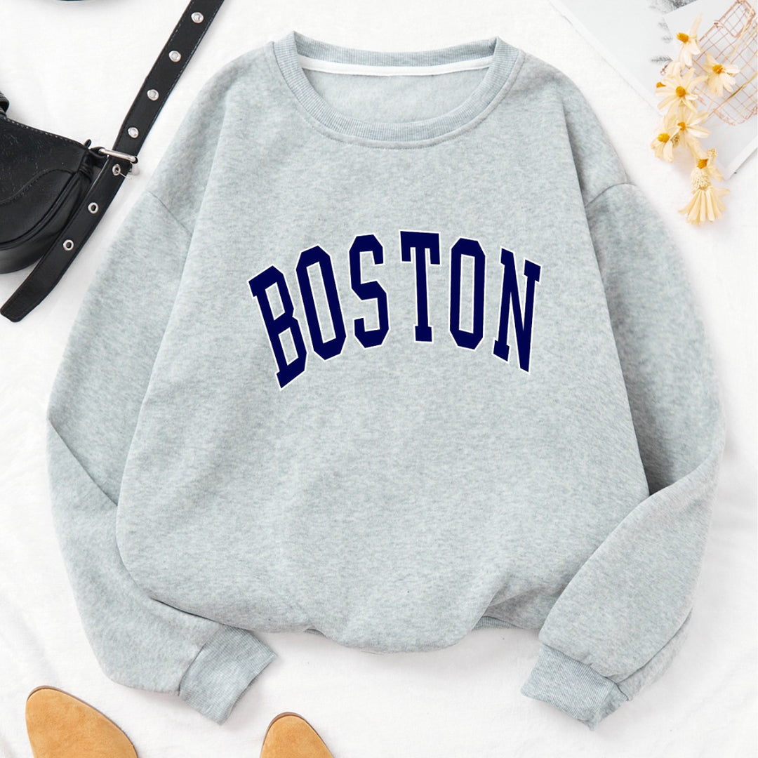 Kvinnor avslappnad sweatshirt med Boston tryck Mirla-Eva Jonsson