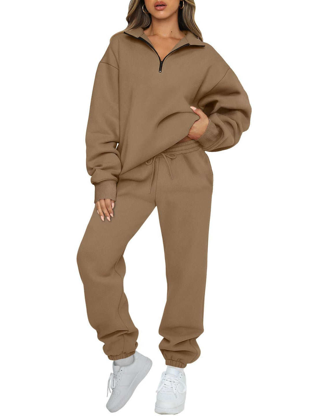 Kvinnor bekväm hoodie-set med kort dragkedja och elastiskt midjeband Eva Jonsson-Eva Jonsson