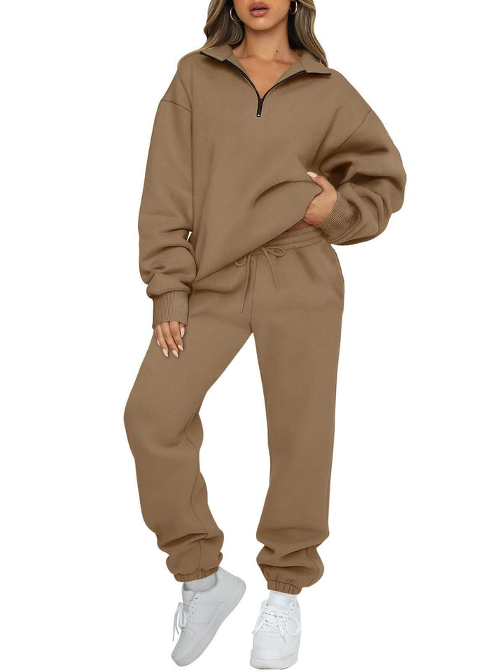 Kvinnor bekväm hoodie-set med kort dragkedja och elastiskt midjeband Eva Jonsson-Eva Jonsson