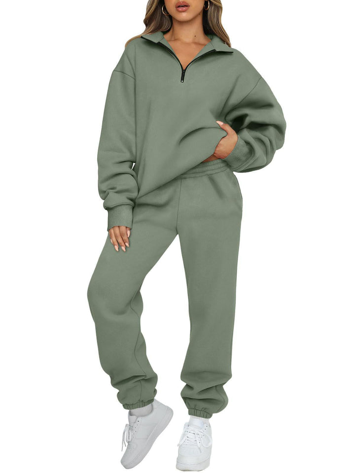 Kvinnor bekväm hoodie-set med kort dragkedja och elastiskt midjeband Eva Jonsson-Eva Jonsson