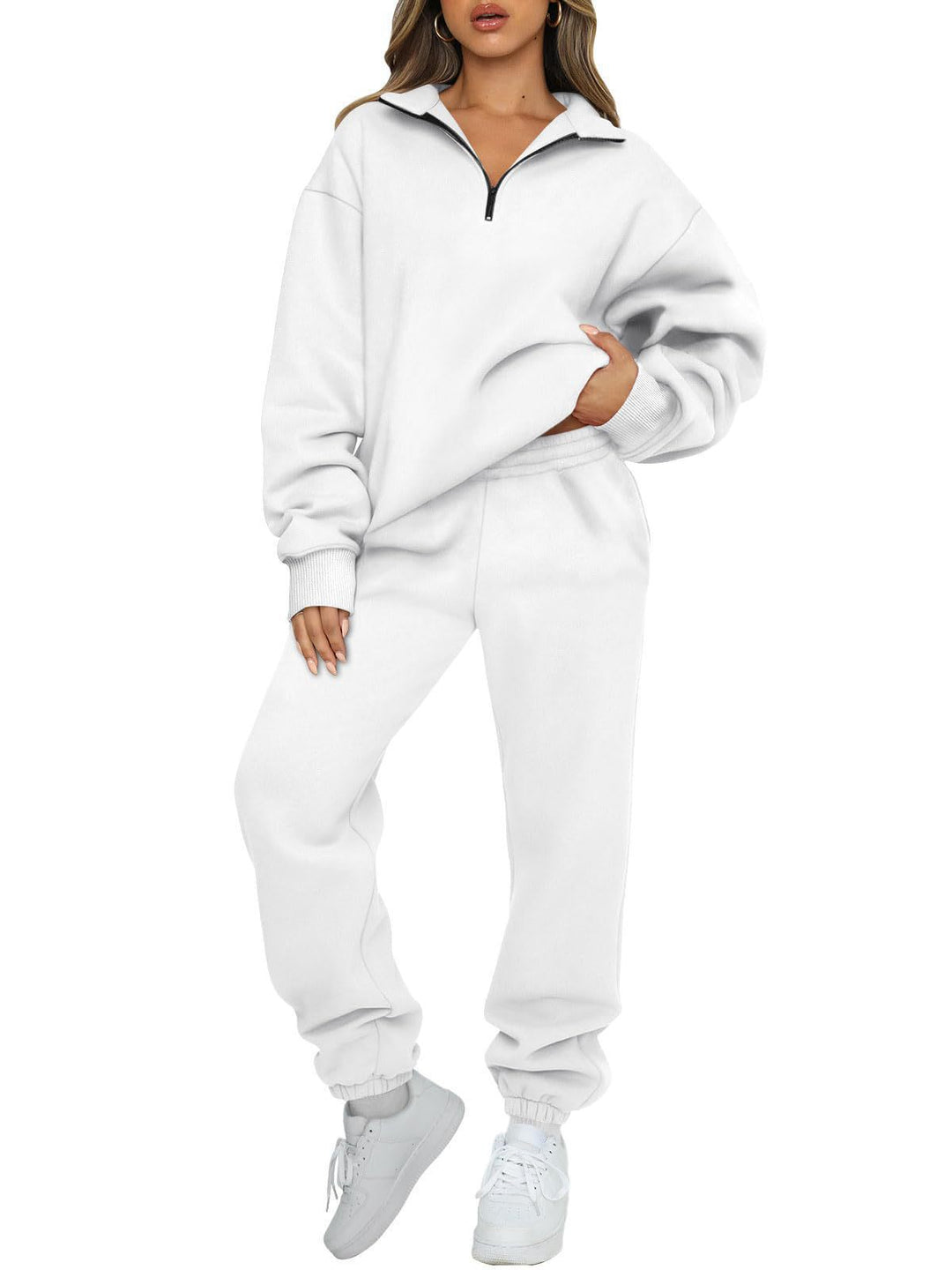 Kvinnor bekväm hoodie-set med kort dragkedja och elastiskt midjeband Eva Jonsson-Eva Jonsson