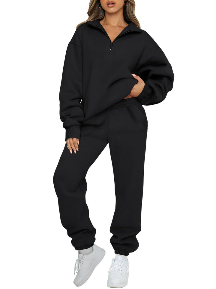 Kvinnor bekväm hoodie-set med kort dragkedja och elastiskt midjeband Eva Jonsson-Eva Jonsson