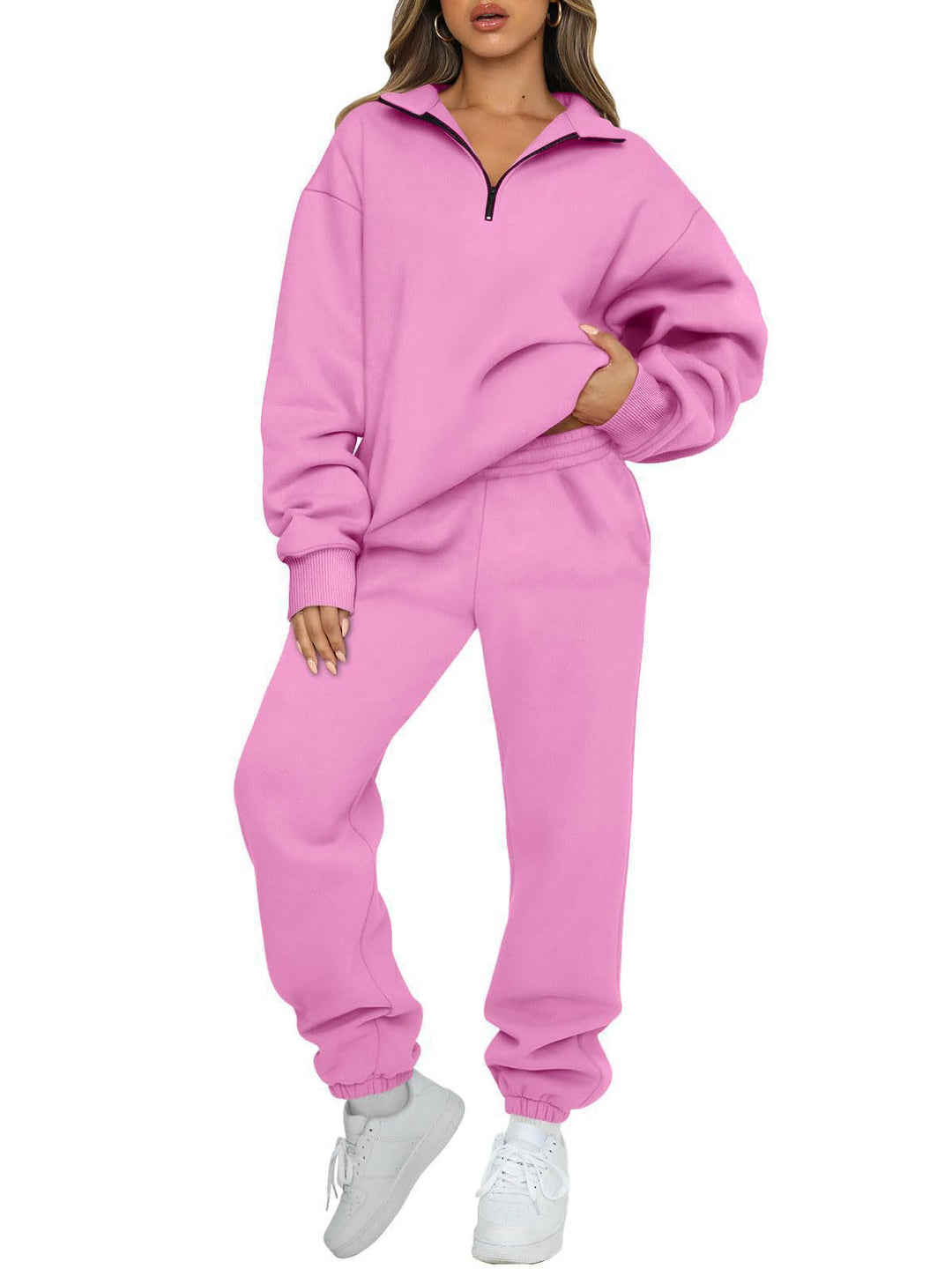 Kvinnor bekväm hoodie-set med kort dragkedja och elastiskt midjeband Eva Jonsson-Eva Jonsson
