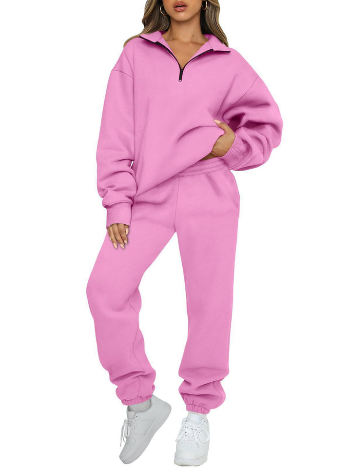 Kvinnor bekväm hoodie-set med kort dragkedja och elastiskt midjeband Eva Jonsson-Eva Jonsson
