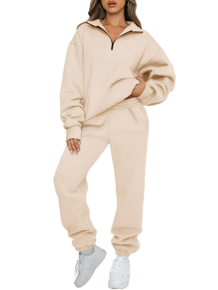 Kvinnor bekväm hoodie-set med kort dragkedja och elastiskt midjeband Eva Jonsson-Eva Jonsson
