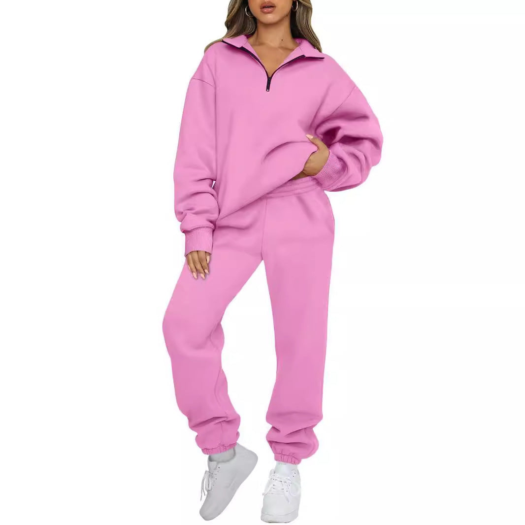 Kvinnor bekväm hoodie-set med kort dragkedja och elastiskt midjeband Eva Jonsson-Eva Jonsson