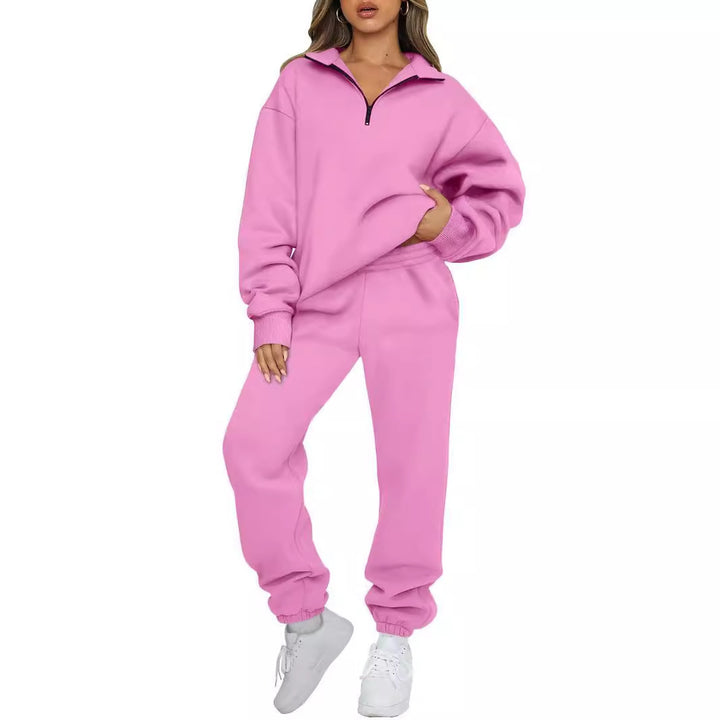 Kvinnor bekväm hoodie-set med kort dragkedja och elastiskt midjeband Eva Jonsson-Eva Jonsson