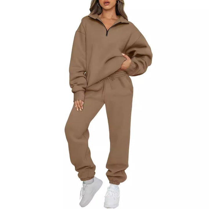 Kvinnor bekväm hoodie-set med kort dragkedja och elastiskt midjeband Eva Jonsson-Eva Jonsson