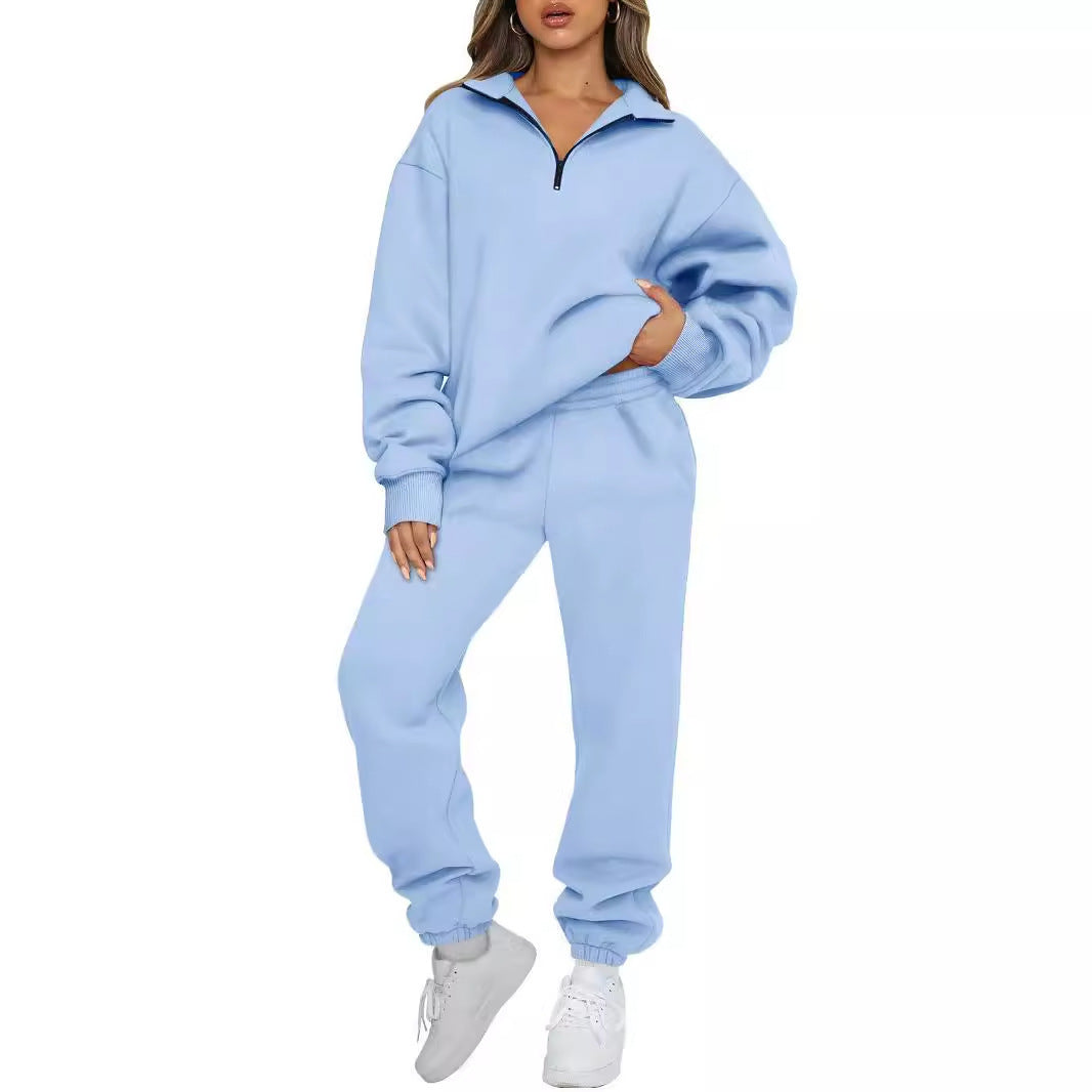 Kvinnor bekväm hoodie-set med kort dragkedja och elastiskt midjeband Eva Jonsson-Eva Jonsson