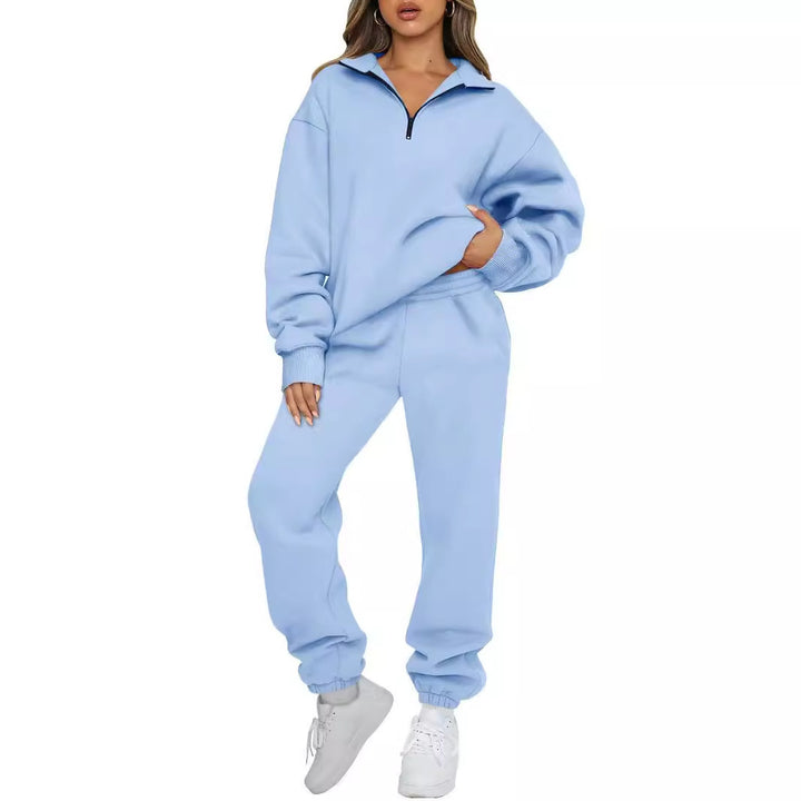 Kvinnor bekväm hoodie-set med kort dragkedja och elastiskt midjeband Eva Jonsson-Eva Jonsson