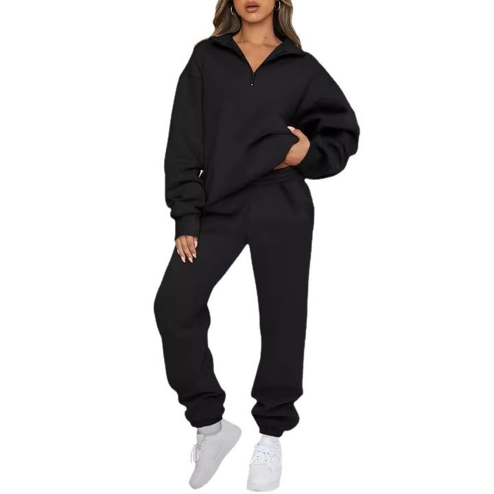 Kvinnor bekväm hoodie-set med kort dragkedja och elastiskt midjeband Eva Jonsson-Eva Jonsson