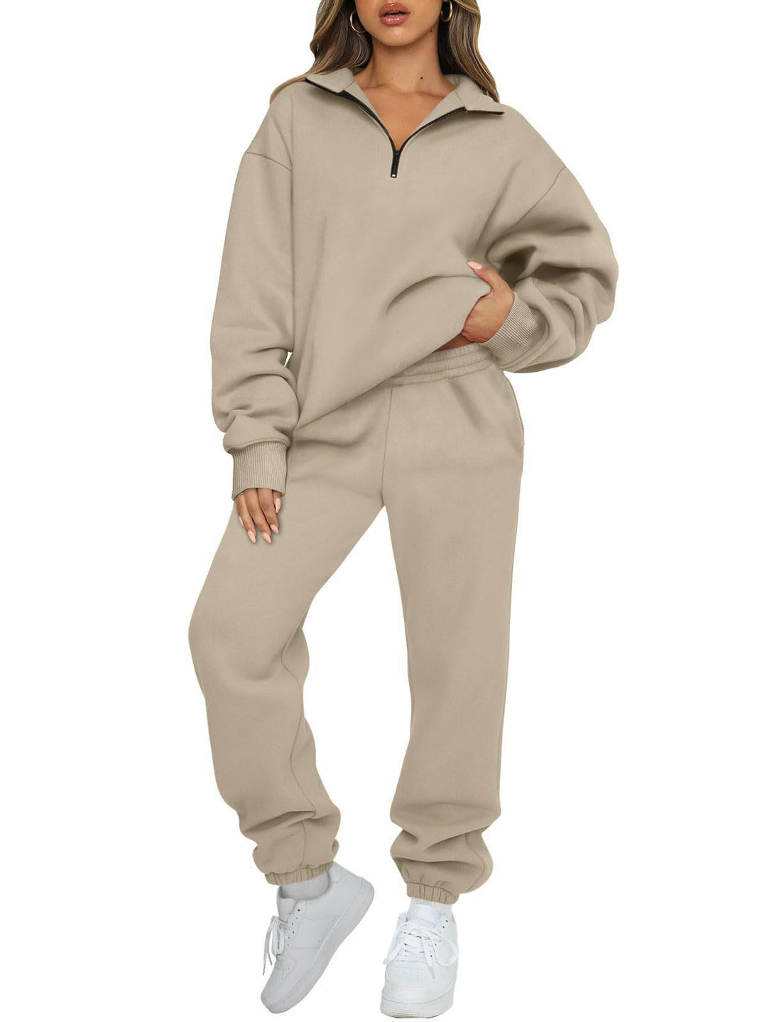 Kvinnor bekväm hoodie-set med kort dragkedja och elastiskt midjeband Eva Jonsson-Eva Jonsson