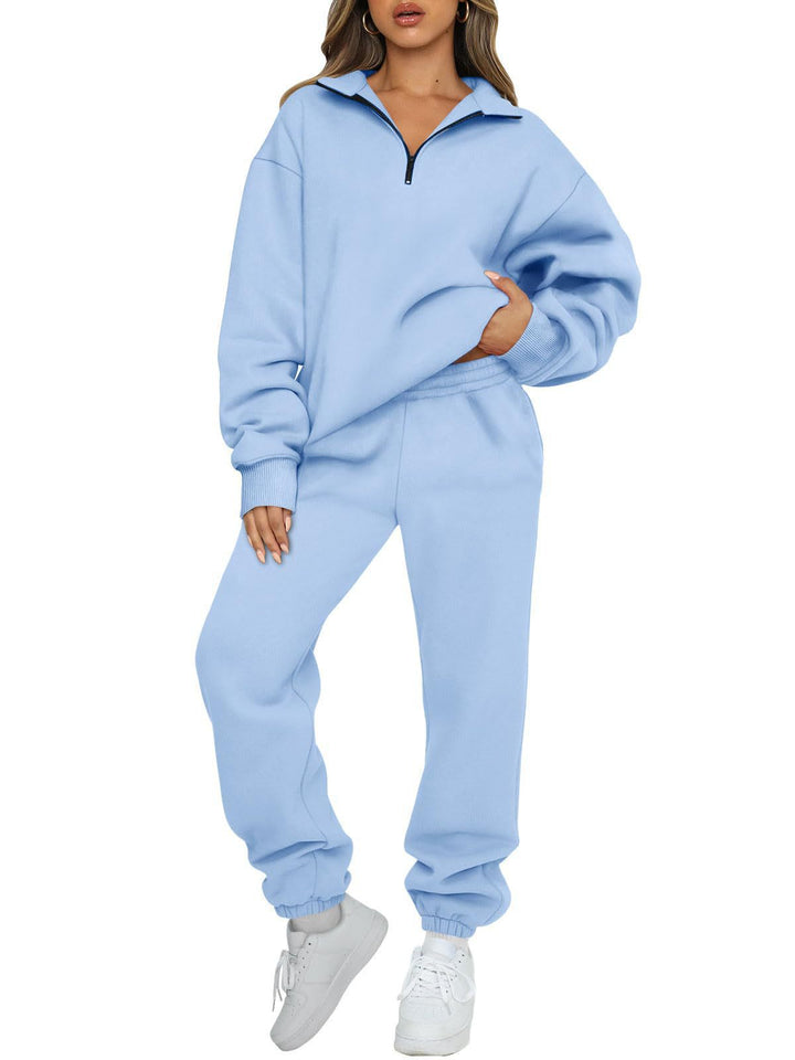 Kvinnor bekväm hoodie-set med kort dragkedja och elastiskt midjeband Eva Jonsson-Eva Jonsson