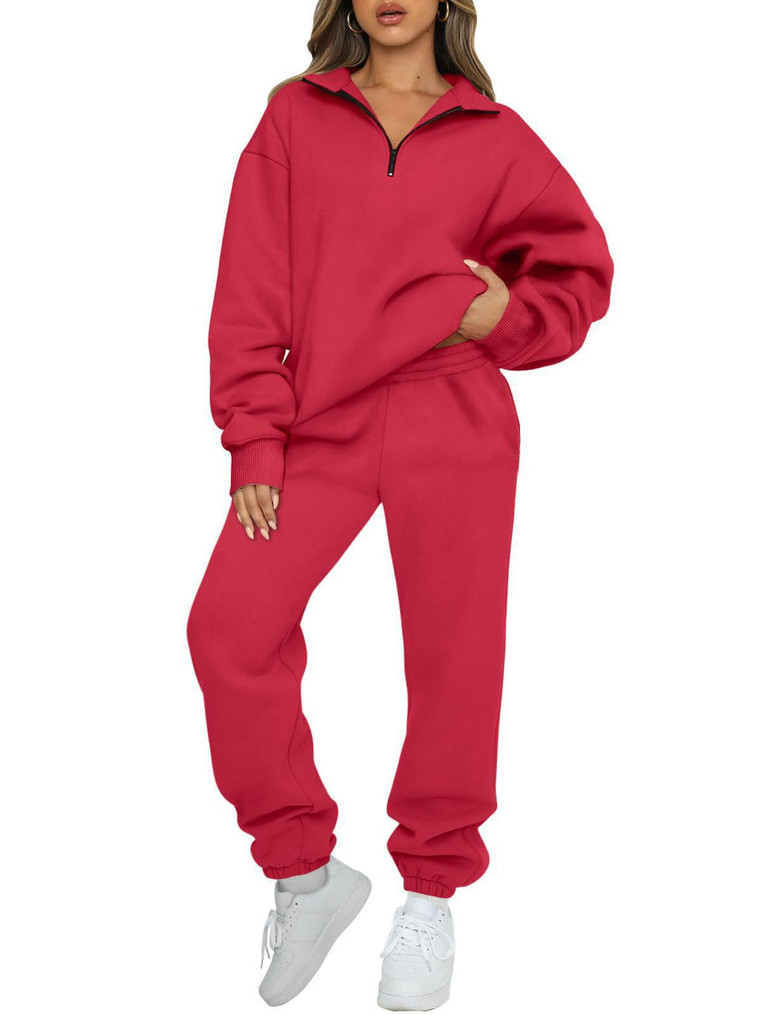Kvinnor bekväm hoodie-set med kort dragkedja och elastiskt midjeband Eva Jonsson-Eva Jonsson