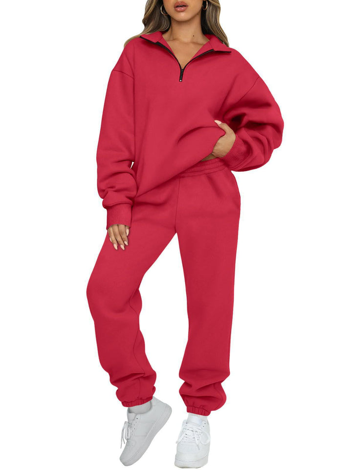 Kvinnor bekväm hoodie-set med kort dragkedja och elastiskt midjeband Eva Jonsson-Eva Jonsson