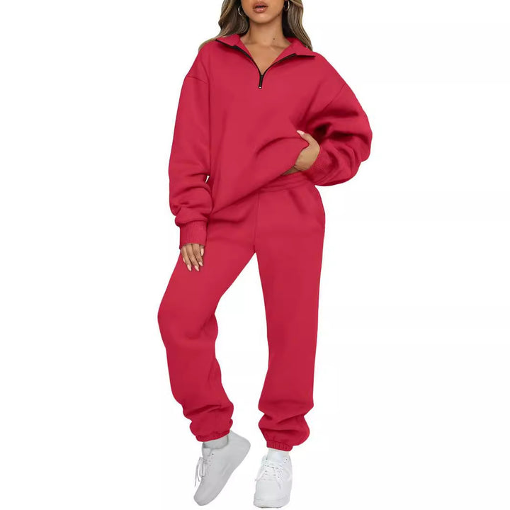Kvinnor bekväm hoodie-set med kort dragkedja och elastiskt midjeband Eva Jonsson-Eva Jonsson