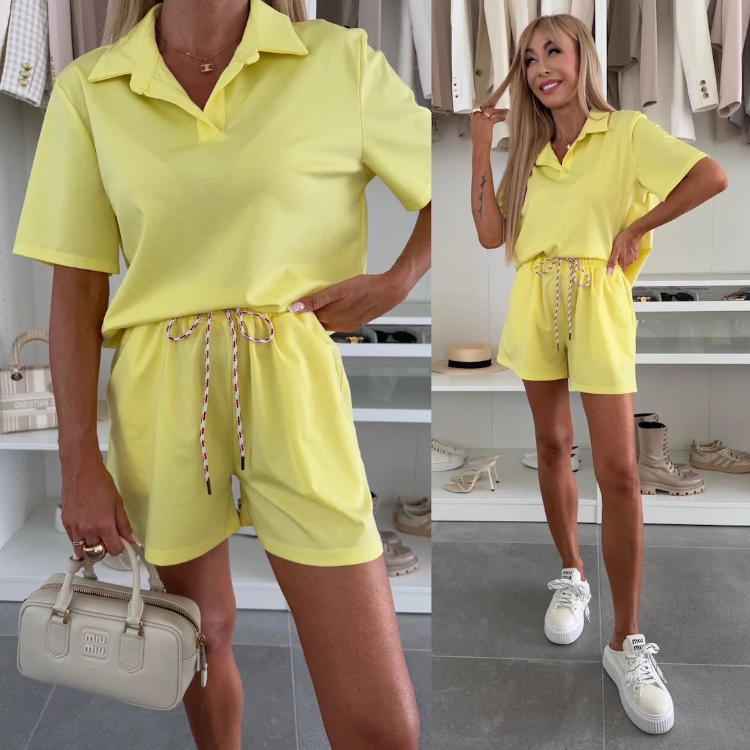 Kvinnor bekväm polo kort overall med elastisk midja och dragsko Mirla-Eva Jonsson