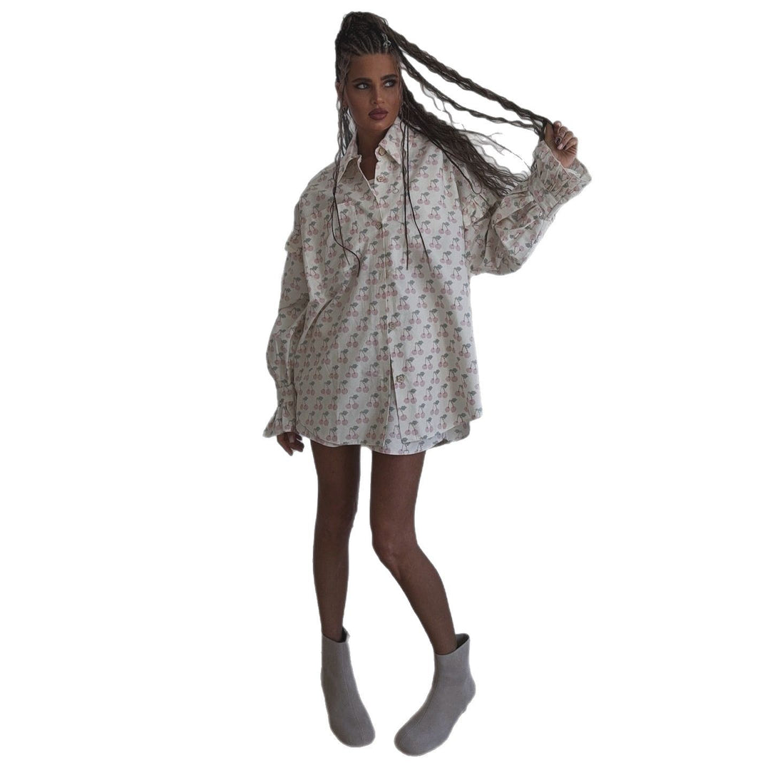 Kvinnor bekväm pyjamas-set med fruktig mönster och avslappnad passform Mirla-Eva Jonsson
