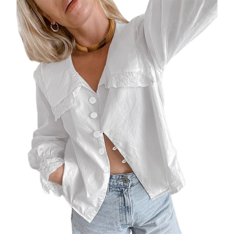 Kvinnor blus med stora spetsinsatser Eva Jonsson-Eva Jonsson