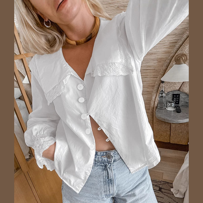 Kvinnor blus med stora spetsinsatser Mirla-Eva Jonsson