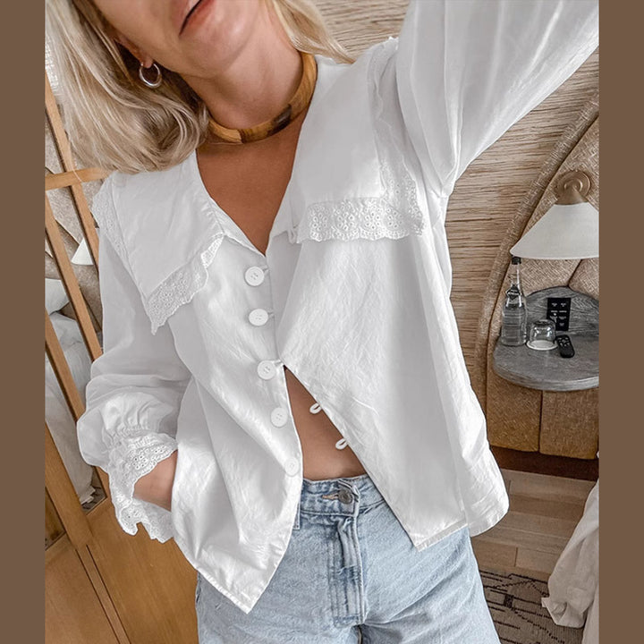 Kvinnor blus med stora spetsinsatser Mirla-Eva Jonsson