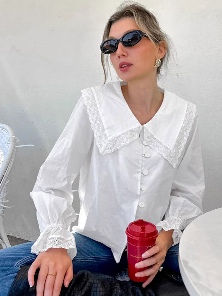 Kvinnor blus med stora spetsinsatser Mirla-Eva Jonsson