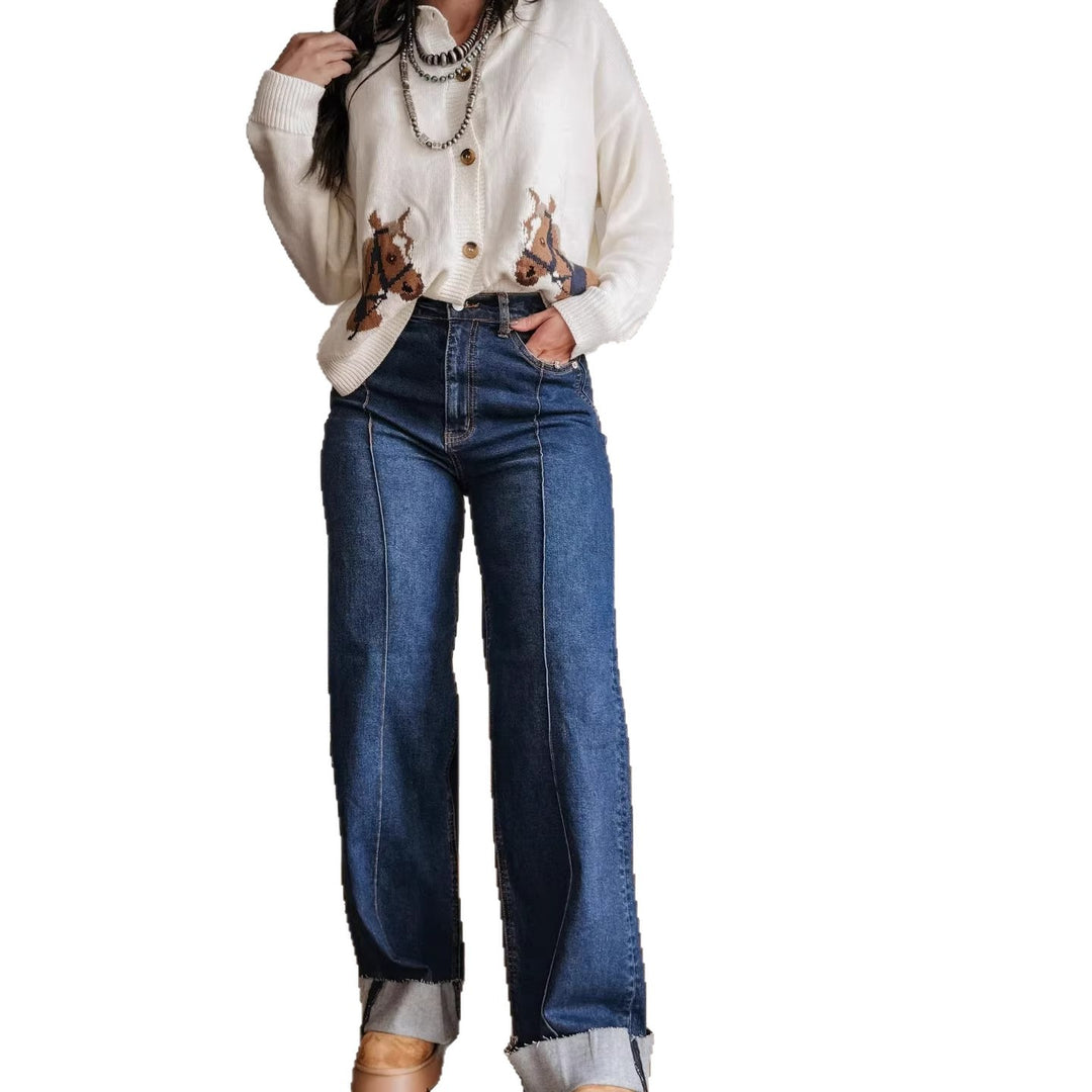 Kvinnor breda högmidjade jeans med unika kontrastsömmar och avslappnad look Mirla-Eva Jonsson