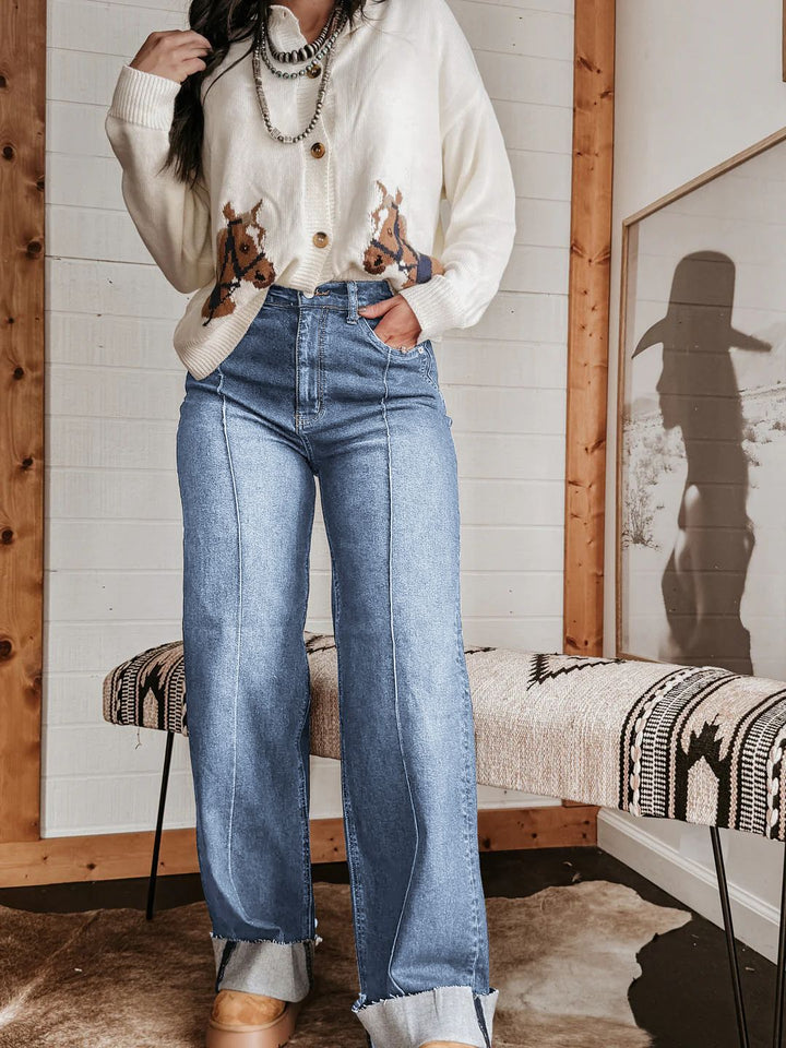 Kvinnor breda högmidjade jeans med unika kontrastsömmar och avslappnad look Mirla-Eva Jonsson