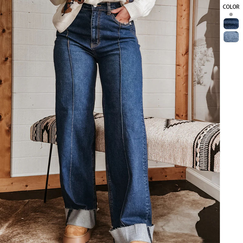 Kvinnor breda högmidjade jeans med unika kontrastsömmar och avslappnad look Mirla-Eva Jonsson