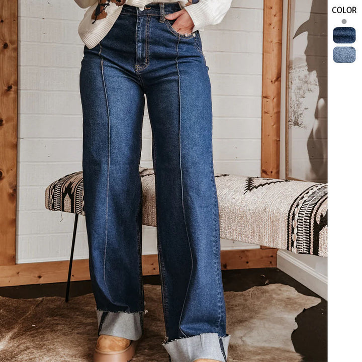Kvinnor breda högmidjade jeans med unika kontrastsömmar och avslappnad look Mirla-Eva Jonsson