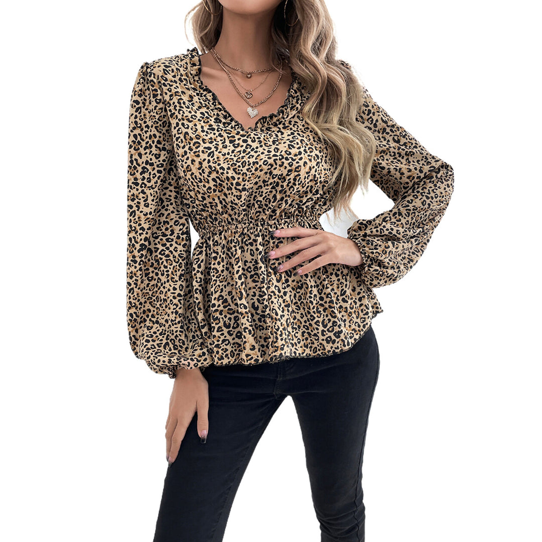 Kvinnor casual blus med djurtryck och voluminösa ärmar Mirla-Eva Jonsson