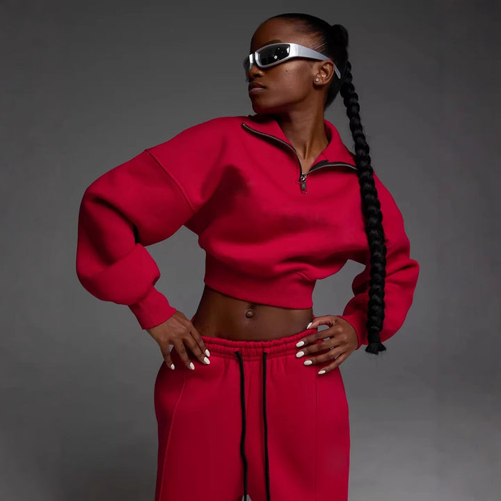 Kvinnor casual crop set med hög krage och vida byxor Mirla-Eva Jonsson