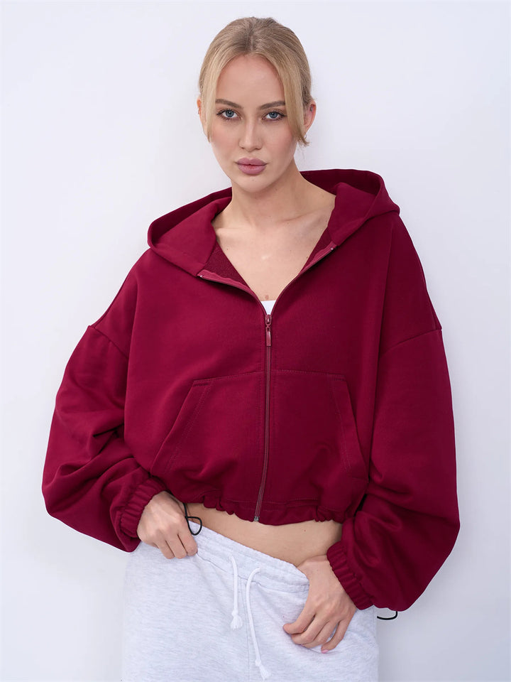 Kvinnor casual cropped hoodie med voluminösa ärmar Mirla-Eva Jonsson