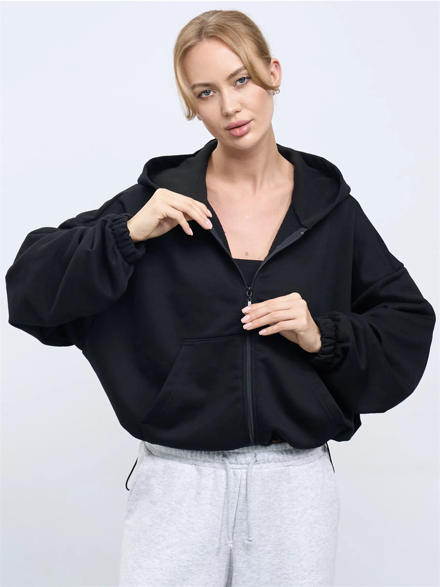 Kvinnor casual cropped hoodie med voluminösa ärmar Mirla-Eva Jonsson