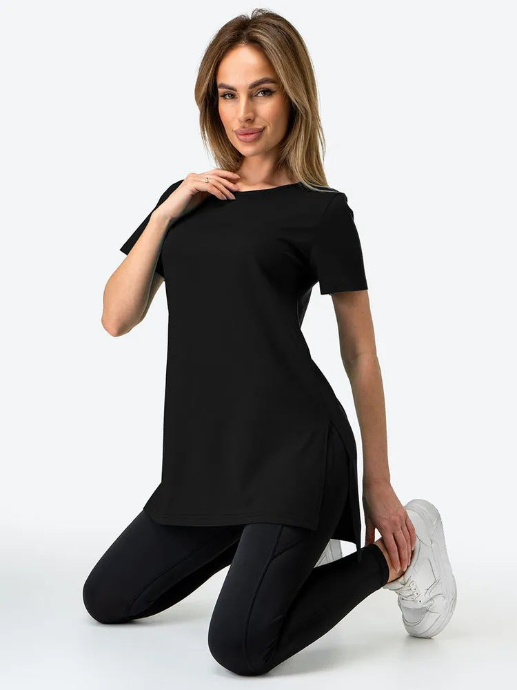 Kvinnor casual longline T-shirt med sidokilar och hög bärkomfort Mirla-Eva Jonsson