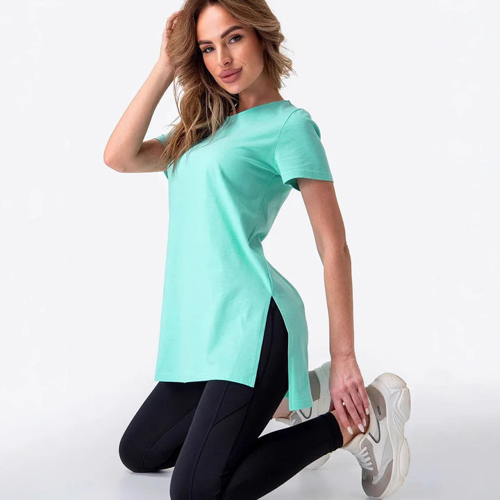 Kvinnor casual longline T-shirt med sidokilar och hög bärkomfort Mirla-Eva Jonsson