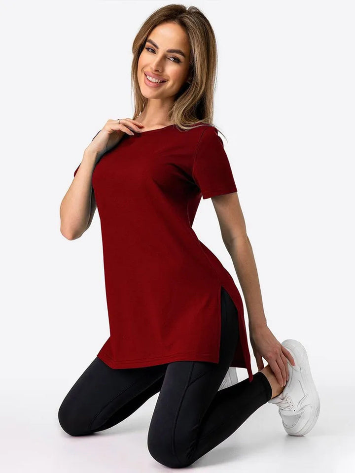 Kvinnor casual longline T-shirt med sidokilar och hög bärkomfort Mirla-Eva Jonsson