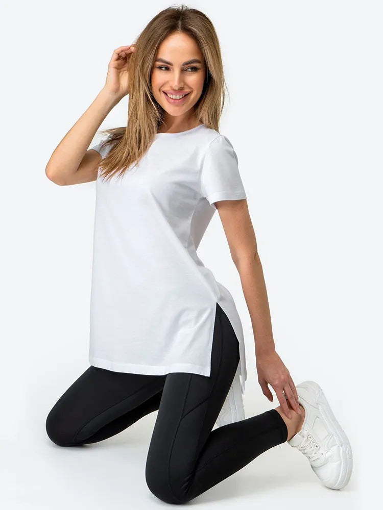 Kvinnor casual longline T-shirt med sidokilar och hög bärkomfort Mirla-Eva Jonsson