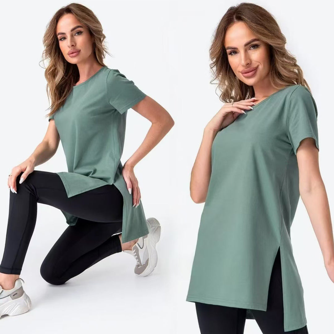 Kvinnor casual longline T-shirt med sidokilar och hög bärkomfort Mirla-Eva Jonsson
