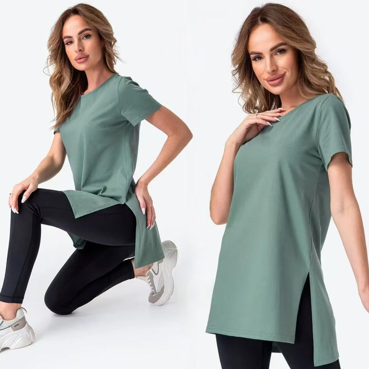 Kvinnor casual longline T-shirt med sidokilar och hög bärkomfort Mirla-Eva Jonsson