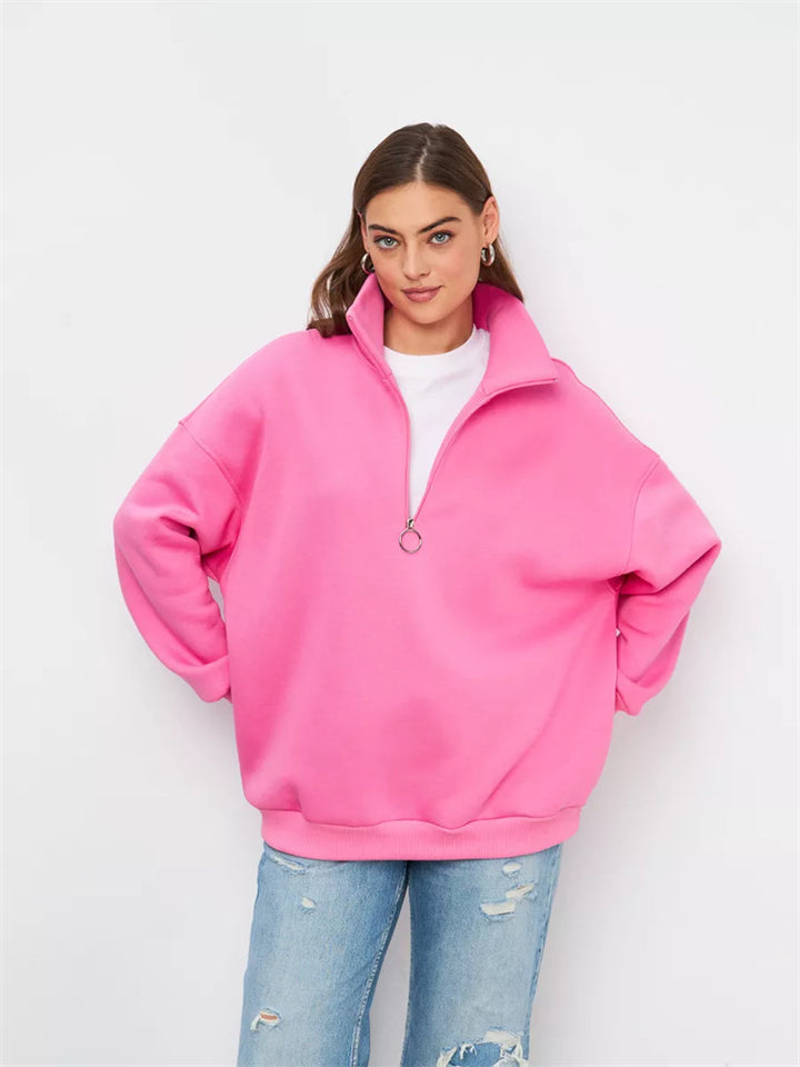 Kvinnor casual oversized zip tröja med hög krage Mirla-Eva Jonsson