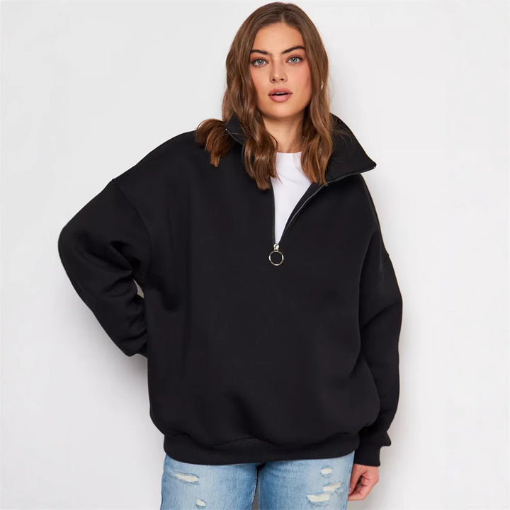 Kvinnor casual oversized zip tröja med hög krage Mirla-Eva Jonsson
